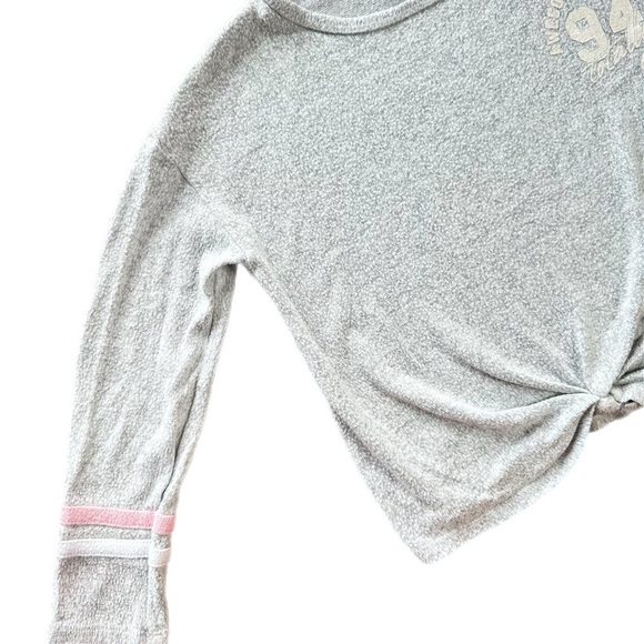 George Girls Grey Basic Long Sleeve Knot Tie Hem Tee Shirt Size 6 - Picture 2 of 6